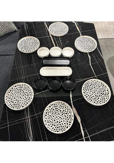 Keramika 14 Parça 6 Kişilik Kahvaltı Takımı Black White Beyaz - Siyah