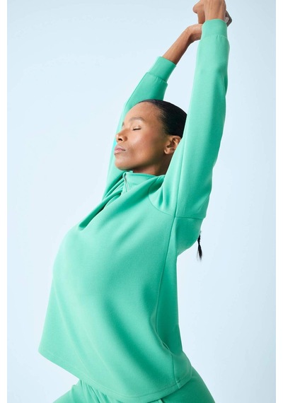 DeFactoFit Oversize Geniş Kalıp Yarım Fermuarlı Dik Yaka Modal Sporcu Sweatshirt D7126AX25SPGN268