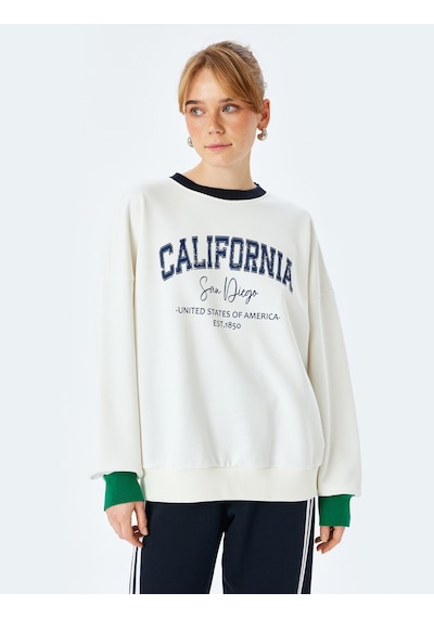 Koton Bisiklet Yaka Uzun Kollu Baskılı Oversize Sweatshirt Beyaz 5sak10219ek Beyaz