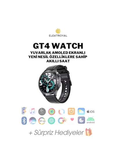 Wearfitpro Gt4 Watch Yuvarlak Amoled Ekran Yeni Nesil Özelliklere Sahip Akıllı Saat Siyah
