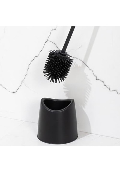 Porsima Sb-776 Silikon Wc Tuvalet Banyo Fırçası Klozet Fırçası Siyah Açık Ahşap