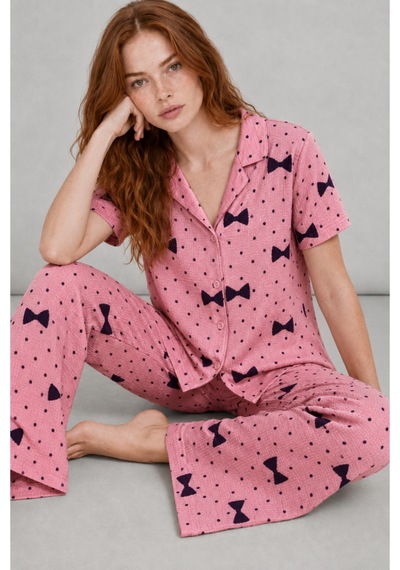 Norcia Sports Kadın Kısa Kol Desenli Pembe Pijama Takımı 4729 Çok Renkli - 929323215 Çok Renkli - 929323215 Çok Renkli