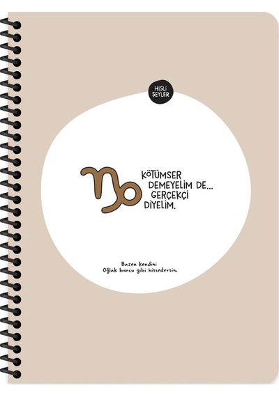 Hisli Şeyler Burçlar Serisi A4 Çizgili Stickerli Defter - Kötümser Demeyelim De Gerçekçi Diyelim Gri