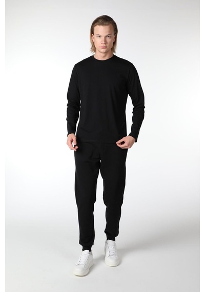 Defys Erkek Bisiklet Yaka Uzun Kollu Regular Fit Basic Tişört Siyah - 499080070 Siyah