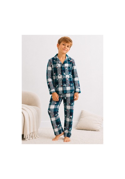 Free Beka Erkek Çocuk Önden Düğmeli Kareli Ve Karakter Desenli Uzun Kollu Pijama Takımı Yeşil Free Beka Erkek Çocuk Önden Düğmeli Kareli Ve Karakter Desenli Uzun Kollu Pijama Takımı Yeşil