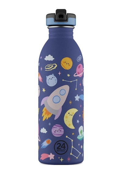 Kids Bottle Space Friends Pipetli Paslanmaz Çelik Çocuk Su Matarası 500 Ml Mor