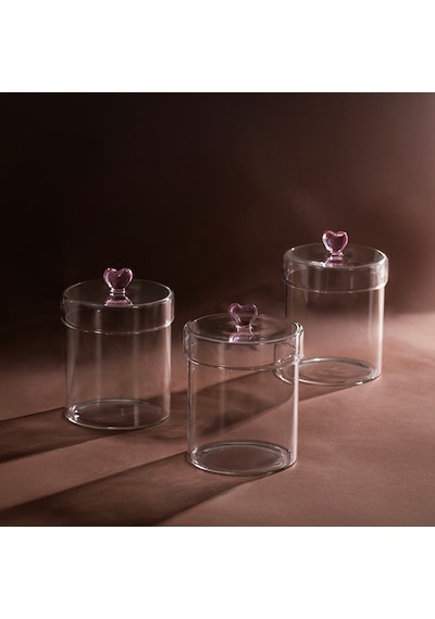 Porsima Hearts 3lü 750 Ml Borosilikat Cam Kavanoz Seti Saklama Kabı Takımı 10x12 Cm Şeffaf
