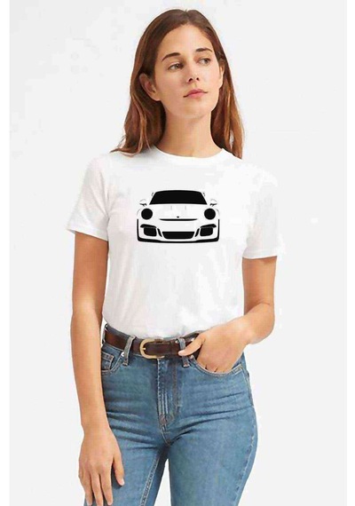 Porsche Baskılı Beyaz Kadın Tshirt (534305052)