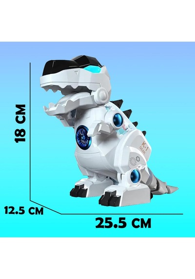 Vardem Oyuncak K-1 Gear Şeffaf Gövdeli Işıklı Sesli Yürüyen T-rex Robot Dinozor Beyaz Çok Renkli