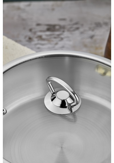 Cooker Lara 24 Cm İndüksiyon Uyumlu Paslanmaz Çelik Basık Tencere Ckr460 Gümüş
