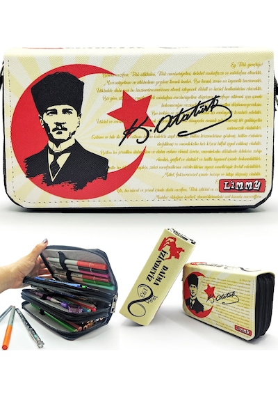 Kalem Kutusu Organizer Üç Bölmeli Kalemlik M.Kemal Atatürk