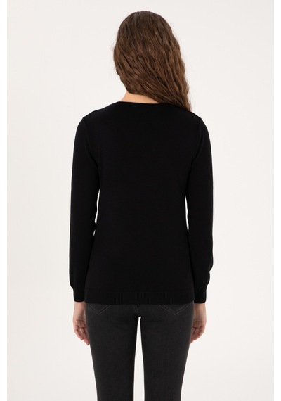 U.S. Polo Assn. Kadın Siyah V Yaka Basic Kazak 50313590-VR046