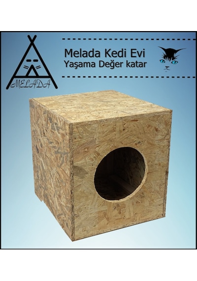 Melada Kedi Evi Dış Ortam Uygun Ahşap Kedi Evi Osb 40x37x34 Cm