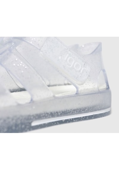 Igor S10265 Star Glitter 3004 Çocuk Simli Beyaz Sandalet 20 -27 Beyaz