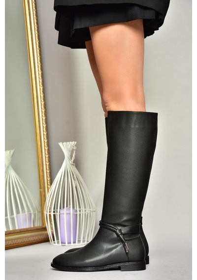 Fox Shoes T820109109 Siyah Düz Klasik Kadın Çizme Siyah-Suni Deri