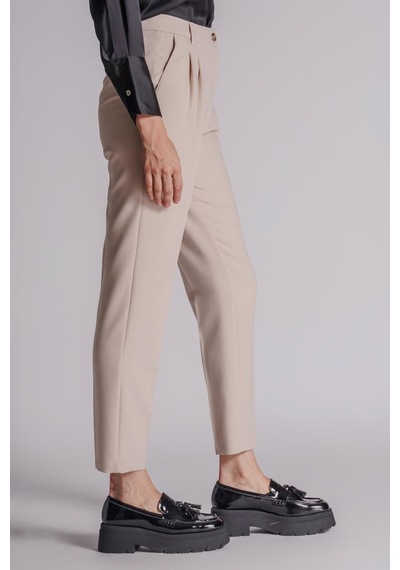 Braccas Kadın Yandan Cepli Arka Cep Fleto Beli Lastikli Ve Pilili Slim Fit Pantolon Taş Taş