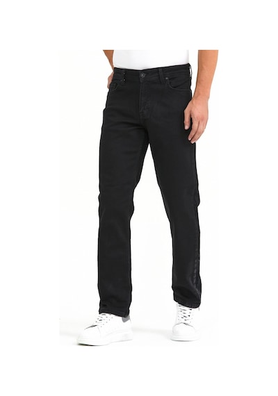 Vikingsjeans Normal Kesim Fermuarlı Geniş Paça Yüksek Bel Siyah Baba Örme Kumaş Kot Pantolon Siyah