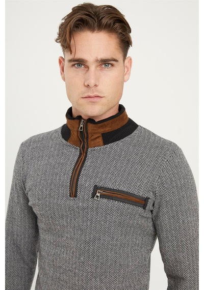 1039 Dewberry Erkek Sweatshırt-desenli Siyah Desenli Siyah