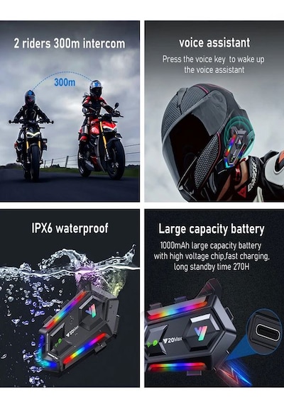 Y2-Max Rgb 4XEG Ses Ipx6 Su Geçirmez İntercom 5.3 Bluetooth Kask Kulaklığı