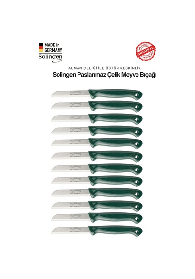 Solingen Profesyonel Yeşil Meyve Bıçağı Ultra Keskin Paslanmaz Çelik Mutfak Bıçağı -12'li Set Koyu Yeşil