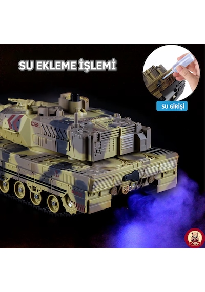 Oyuncak 2.4 Uzaktan Kumandalı Su Bombası Atan Tank Buharlı 1200 Şarjlı Sesli Gövdesi 360 Hareketli Gövde Yeşil