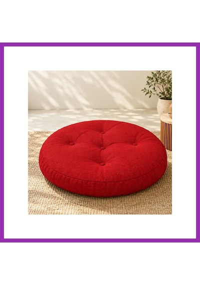 Bezos Kapitone Yuvarlak Yer Minderi 60 60 8 Cm Kırmızı İç Mekân Bty