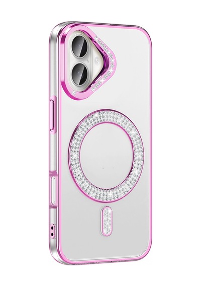 Apple Uyumlu iPhone 16 Kılıf Pırlanta Taş Tasarımlı M-safe Şarj Özellikli Karetta Silikon Kapak Rose Gold