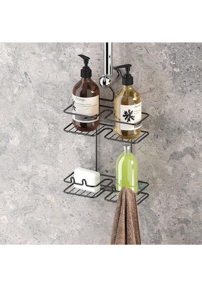 Tekno Tel Bk-067 Asmalı 2 Katlı Düz Banyo Duş Rafı Siyah