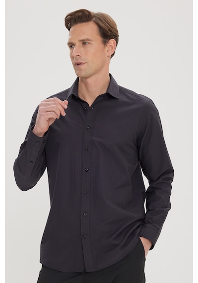 AC&Co / Altınyıldız Classics Erkek Sıyah Pamuklu Slim Fit Dar Kesim Çizgili Klasik Yaka Gömlek Siyah AC&Co / Altınyıldız Classics Erkek Sıyah Pamuklu Slim Fit Dar Kesim Çizgili Klasik Yaka Gömlek Siyah