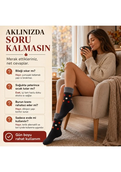 Genel 6 Lı Kadın Kışlık Havlu Çorap Sıcak Tutan Karışık Desenli Yumuşak Çoklu Çor Siyah / 36-40 / 6 Adet