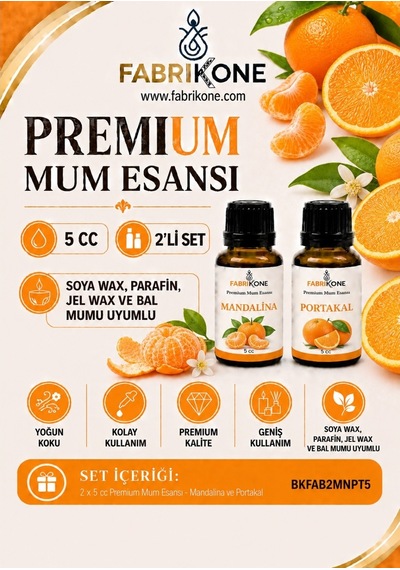 Premium Mum Esansı 5 Cc 2'li Set - Mandalina, Portakal - Soya Wax, Parafin, Jel Wax Ve Bal Mumu Uyumlu Bkfab2mnpt5 Karışık