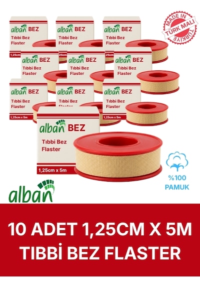 Bez Flaster 1,25 Cm X 5 M, 10 Kutulu Set, Pamuklu Medikal Sabitleme Bandı Tekli Rulo