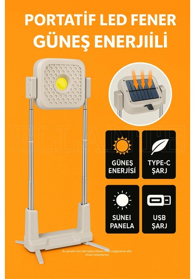 Portatif Güneş Enerjili Led Kamp Feneri 10000mah, Ip66 Su Geçirmez, 4 Mod Aydınlatma Çok Renkli