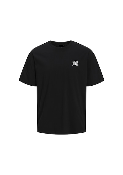 Jack & Jones Erkek Bisiklet Yaka Gögüs Baskili Tisört - Noge - 12310399 Siyah