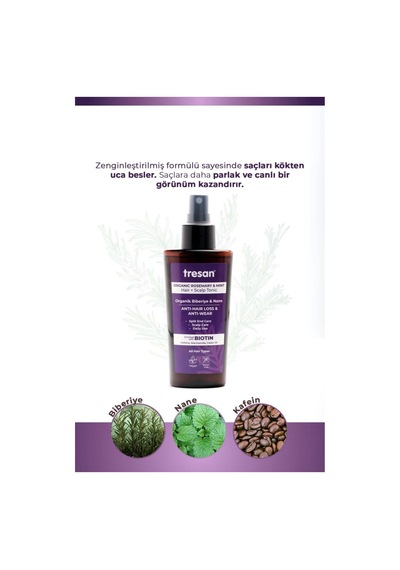 Organik Biberiye & Nane Dökülme Karşıtı Kompleks Saç Toniği Biotin Ve Kafein 125 Ml