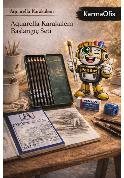 Aquarella Karakalem Başlangıç Seti Suda Çözünür 5'li Kalem, A5 Eskiz Defteri, Silgi, Kalemtıraş