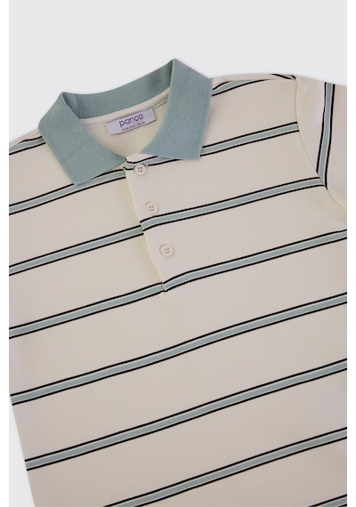 Panço Erkek Çocuk Çizgili Ekru Sweatshirt Krem