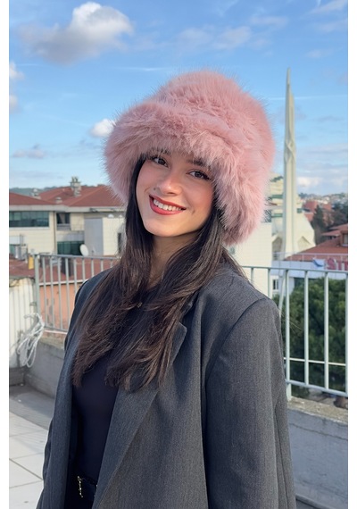 Mollycrush Suni Kürk Bucket Kalpak Şapka Pembe