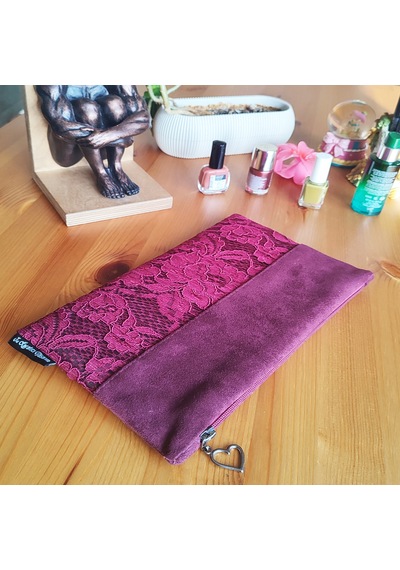 Ju Yaratıcı Tasarım Kadın Portföy & Clutch Çanta Süet Dantel Bordo