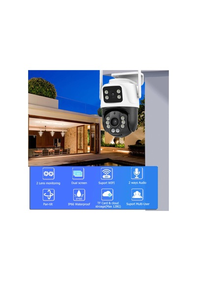 6mp Dual-lens Ptz Cctv Güvenlik Kamerası Aı İnsan Algılama Ip66 Su Geçirmez H.265 360 Görüş Beyaz
