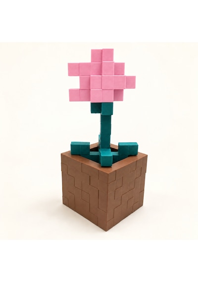 Piksel Gelincik Biblo - 3d Baskı, Minecraft Esintili Pembe