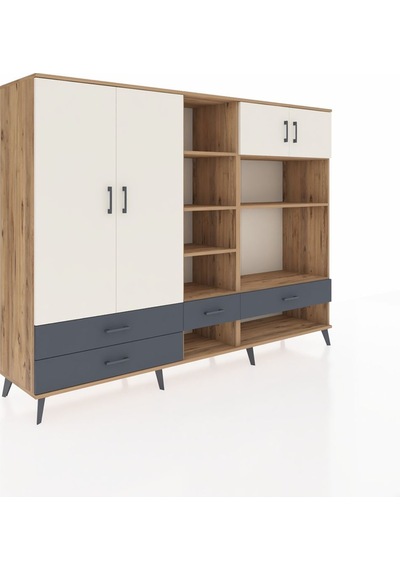 Hyperion Dolap 12 Raflı 4 Çekmeceli 4 Kapaklı 220x44x163 Çam-ayta Çam-aytaşı/antrasit