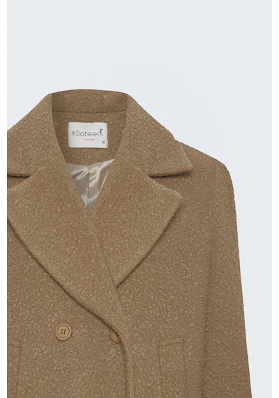 Sateen Dokulu Buklet Kısa Kaban - Camel-138027