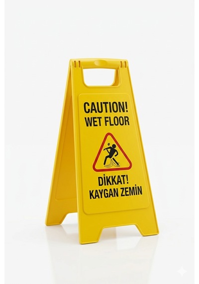 Çift Dilli Kaygan Zemin Uyarı Levhası - Yüksek Görünürlük