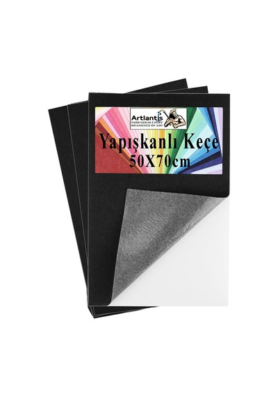 Siyah Yapışkanlı Keçe 50x70 Cm 3 Adet 2.0 Mm Kendinden Yapışkanlı Renkli Hobi Keçesi Elişi Keçe Kumaşı Anasınıfı