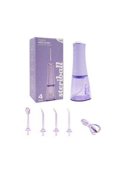 Steriball Oral Irrigator Ağız Duşu Lila - 4 Temizlik Modu 360 Dönebilen Başlık 0,60 Mm İnce Su Akışı Yüksek Frekanslı Su Darbesi