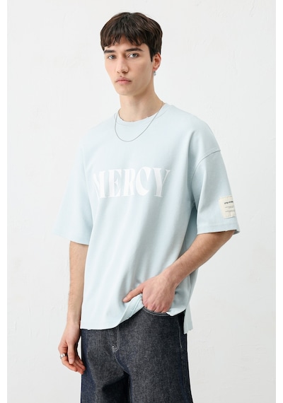 Vamos Baskılı Oversize Tişört V70-140 Bebe Mavi