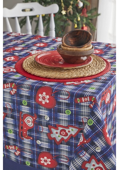 Ays Home Lacivert Kırmızı Christmas Yemek Masa Örtüsü