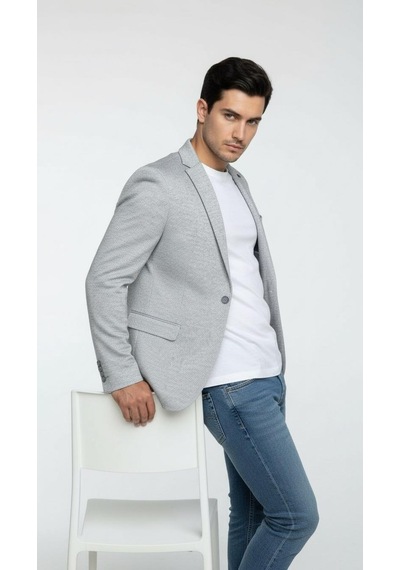 Plus Scorpion Erkek Karyağdı Desenli Slim Fit Blazer Ceket Mavi & Gri Şık Günlük Ve Ofis Kombin Color2