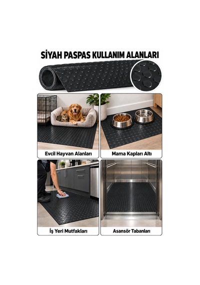 Hortumtech Paralı Paspas Pvc Zemin Kaplama Garaj Depo Atölye Araç İçi Ofis 2,2 Mm - Siyah 120 X 450 Cm